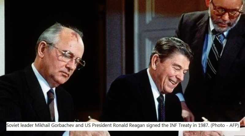 Soviet leader Mikhail Gorbachev and US President Ronald Reagan signed the INF Treaty in 1987