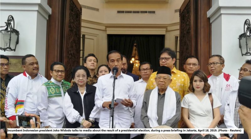 Incumbent Indonesian president Joko Widodo talks to media about the result of a presidential election, during a press briefing in Jakarta, April 18, 2019. (Photo - Reuters)