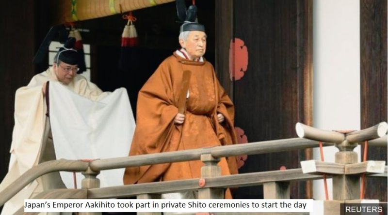 Japan’s Emperor Aakihito took part in private Shito ceremonies to start the day