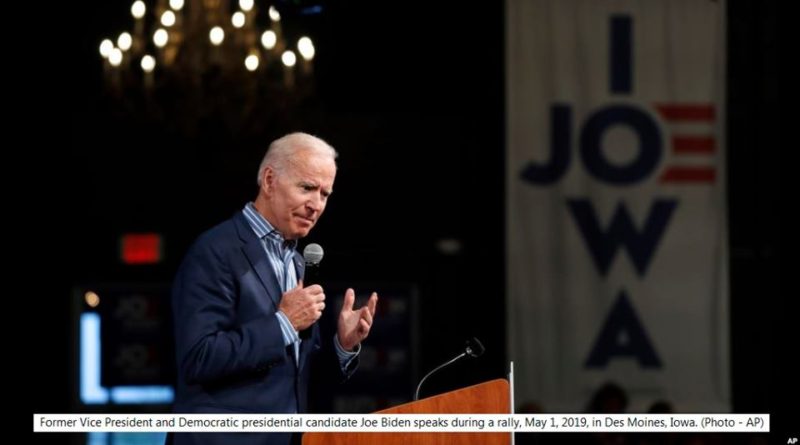 Former Vice President and Democratic presidential candidate Joe Biden speaks during a rally, May 1, 2019, in Des Moines, Iowa. (Photo - AP)