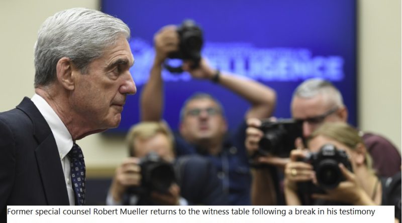 Former special counsel Robert Mueller returns to the witness table following a break in his testimony before the House Intelligence Committee on Capitol Hill, July 24, 2019. (Photo - AP)